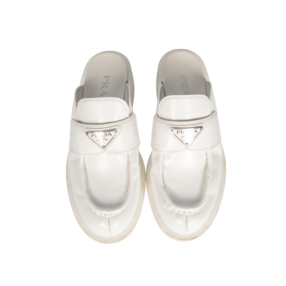 Prada White Leather Mules with Triangle Logo Size 36 - Picture 2 of 4